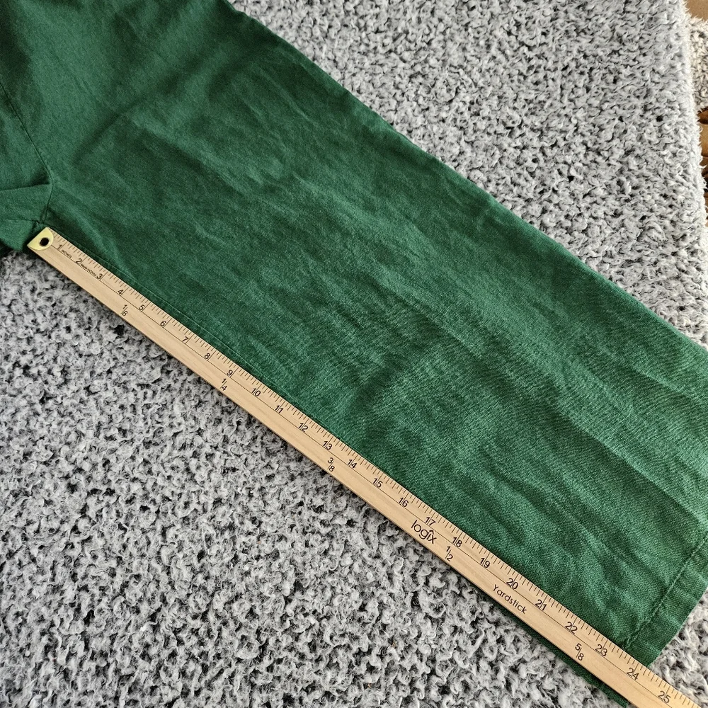 Zara Green Jumpsuit XS Rustic Linen Blend Wide Leg V-Neck Tie Back Short Sleeve